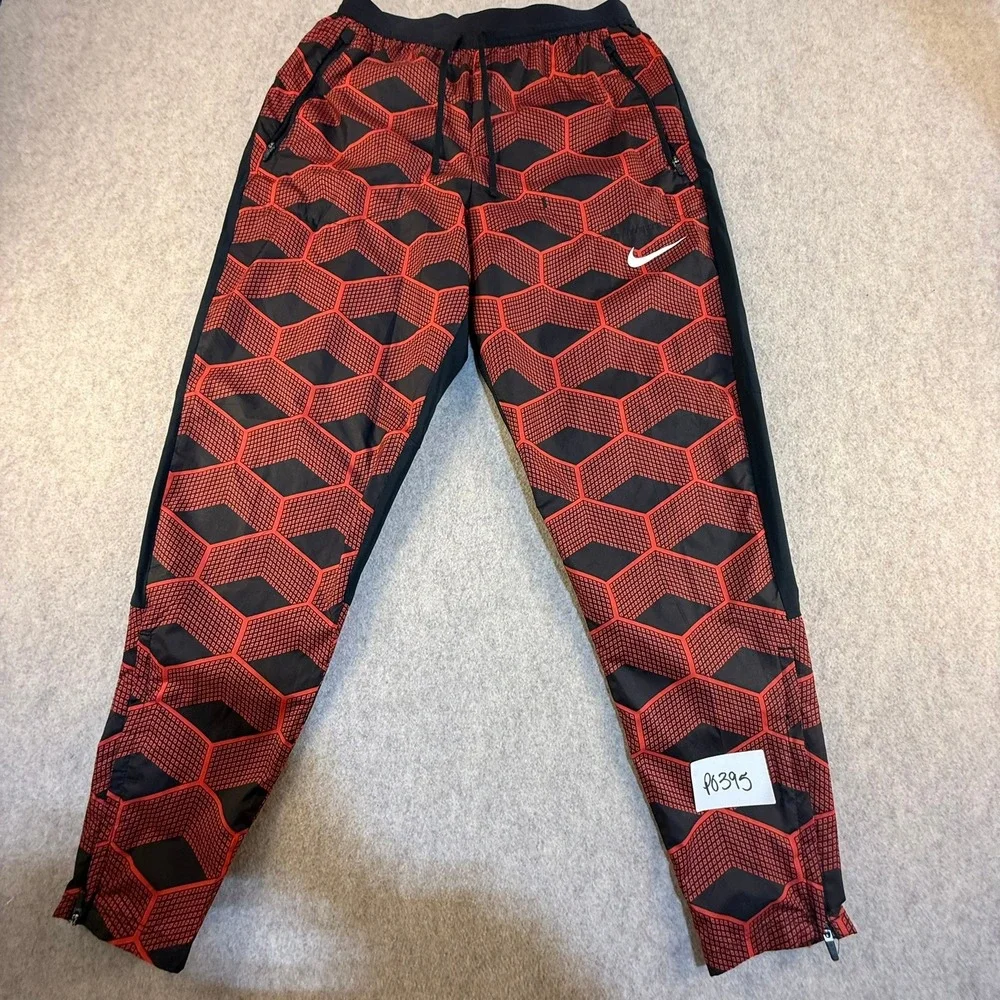 Nike Shield Mens Small Geometric 3D Cube Print Running Pants Red Black‎ Joggers